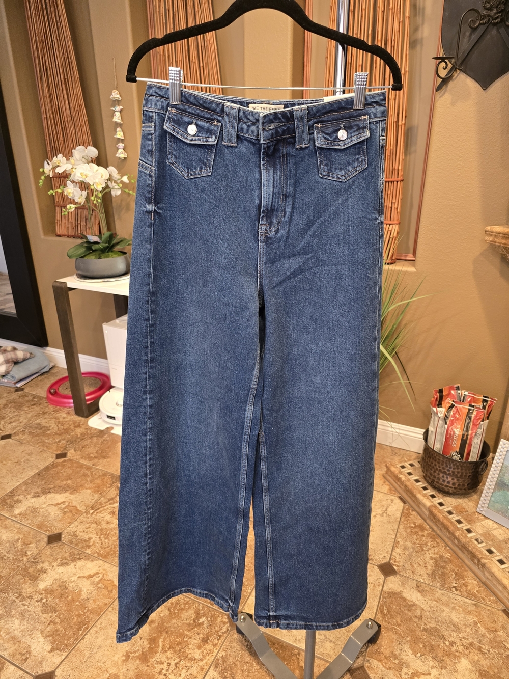 We The Free High-Rise Wide-Leg Blue Denim Jeans - Picture 2 of 8